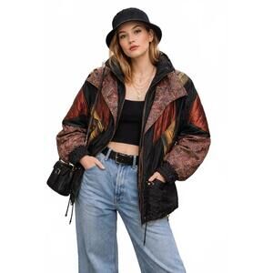 Vintage 90s Mulberry Street Retro Paisley Patchwork Puffer Coat - Size Small